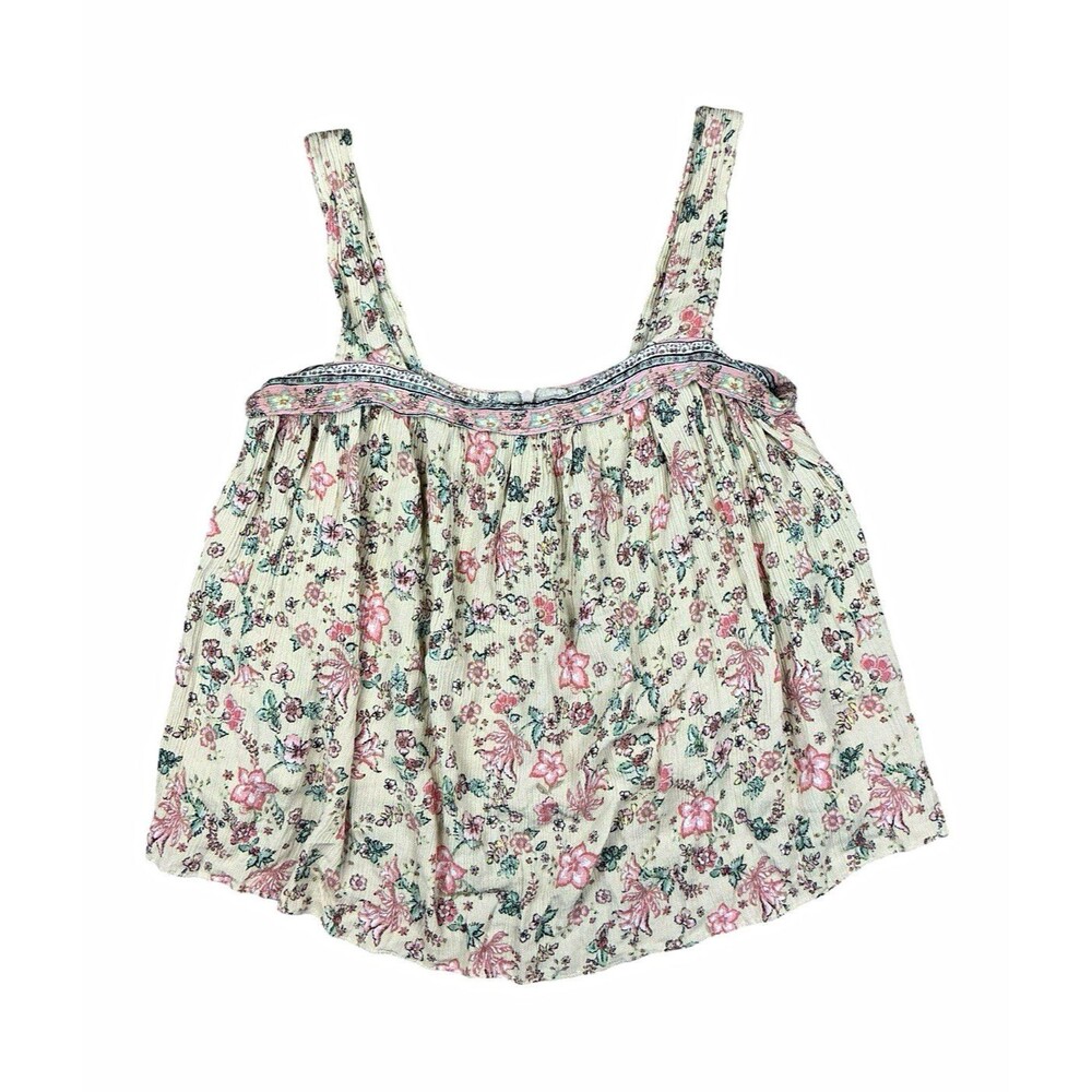 BP. Beige Sophie Cinched FrontFloral Ruffle Wide Strap Cami Tank Top Size XS